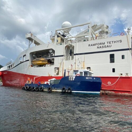 Our Dive Support Vessel alongside Ramform Tethys